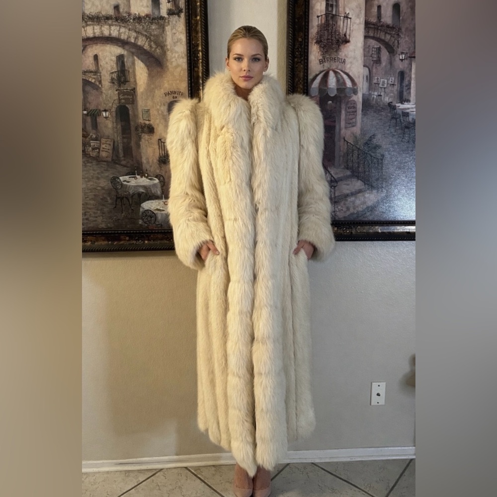 Rare Bloomingdale’s Mink & Fox Fur Full-Length Coat Luxury Ivory Opera Coat 46”
